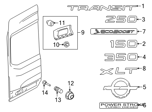 2022 Ford Transit Exterior Trim - Back Door Diagram 1