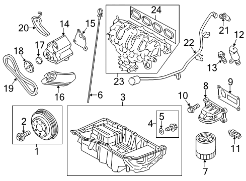 2020 Lincoln MKZ Engine Parts, Mounts, Cylinder Head & Valves, Camshaft & Timing, Variable Valve Timing, Oil Pan, Oil Pump, Balance Shafts, Crankshaft & Bearings, Pistons, Rings & Bearings Diagram 2