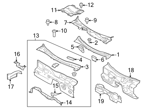 2024 Ford Mustang GRILLE - COWL TOP Diagram for PR3Z-63022A68-AA