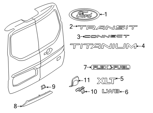 2022 Ford Transit Connect Exterior Trim - Back Door Diagram