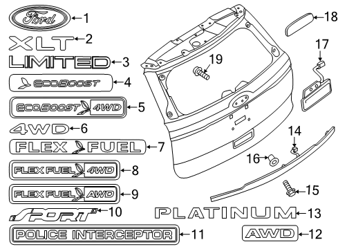 2019 Ford Police Interceptor Utility Exterior Trim - Lift Gate Diagram