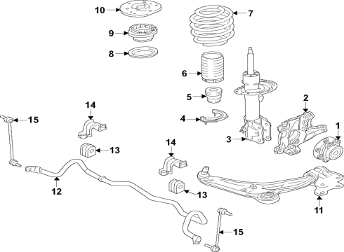 2022 Ford Edge Front Suspension Components, Lower Control Arm, Stabilizer Bar Diagram 1