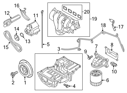 2020 Lincoln MKZ Engine Parts, Mounts, Cylinder Head & Valves, Camshaft & Timing, Variable Valve Timing, Oil Pan, Oil Pump, Balance Shafts, Crankshaft & Bearings, Pistons, Rings & Bearings Diagram 1